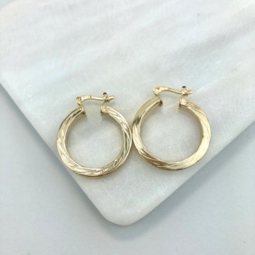 18K Gold Layered Oro Laminado 25mm Twisted Hoops Wholesale 21.0128